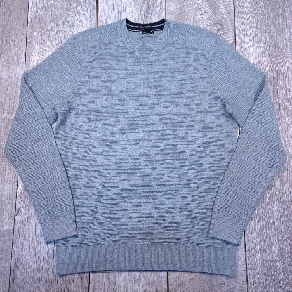 Smartwool Brookline Sweater Mens Medium Blue Gray Merino Wool Blend Textured